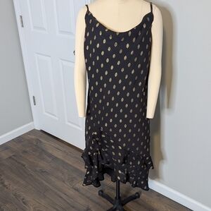 HER‎ Destiny Black and Gold Polka Dot Midi Dress SIZE XL